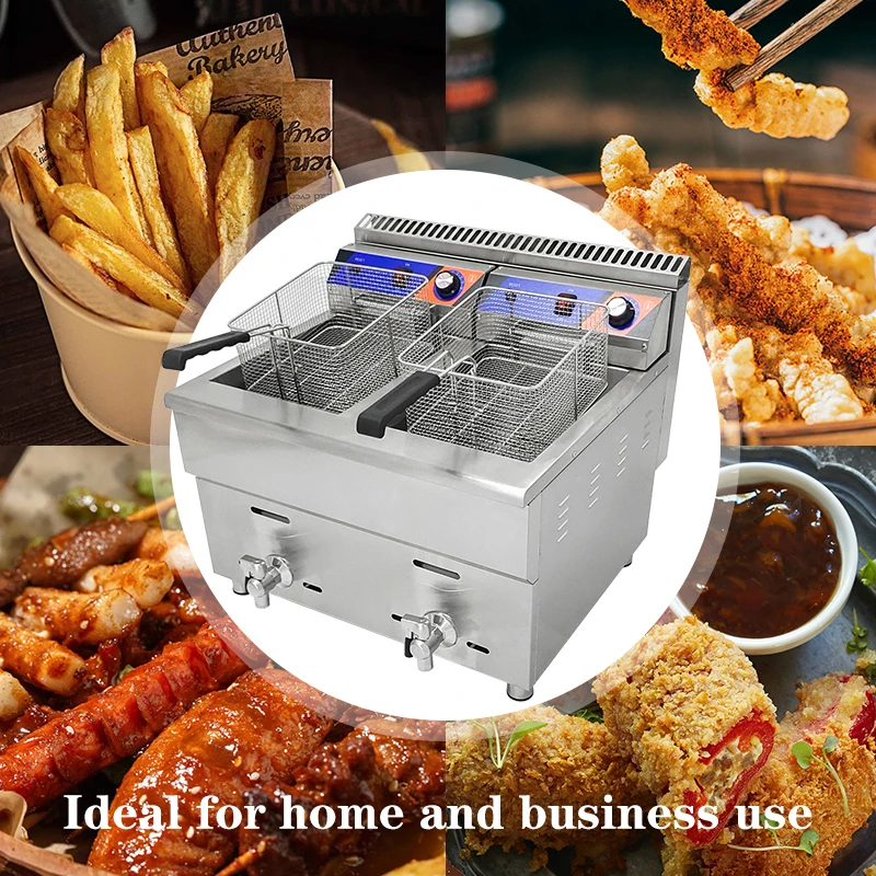 Stainless Steel Gas Fries Frying Machine Chicken Kfc Potato Chips Fryer Double Tank Commercial Table Top Deep Fryer