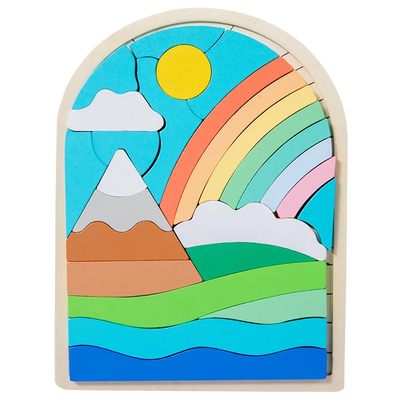 New Children Early Learning Creative Puzzles Toy Montessori Matching Puzzle Board Game Educational Wooden Rainbow Toys for Kids