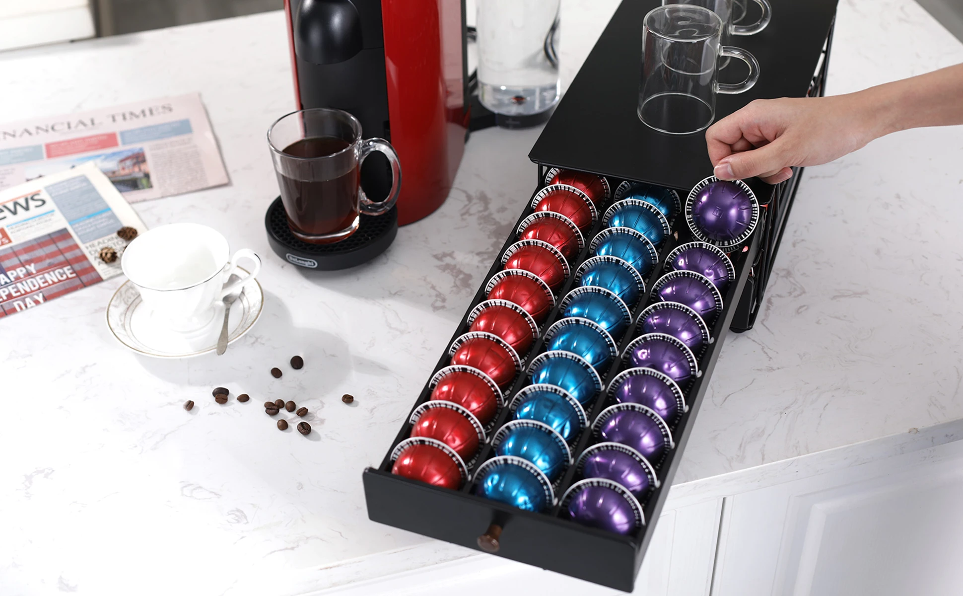 Двухуровневый 60 шт. металлический держатель для кофейных капсул Nespresso Vertuoline кухни двухслойный ящик в коробке домашнего использования