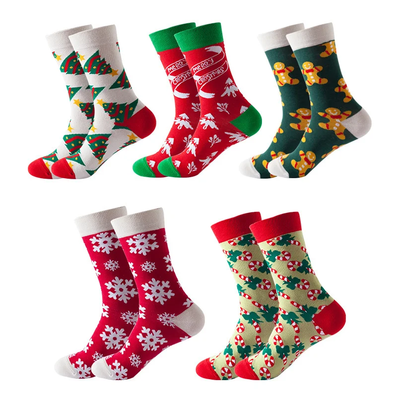 Ins Fashion Trend Winter Warm Anti Fade Pattern Christmas Crew Tube Socks For Unisex
