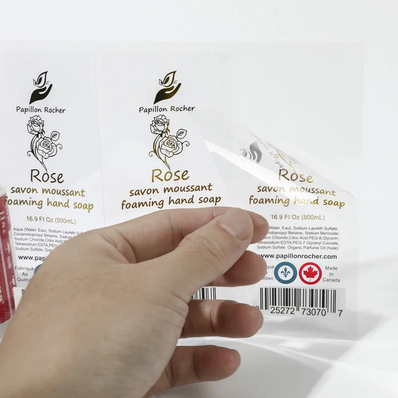 Self Adhesive Customized Printing Hot Stamping Clear Gold Foil Stickers Transparent Logo Labels