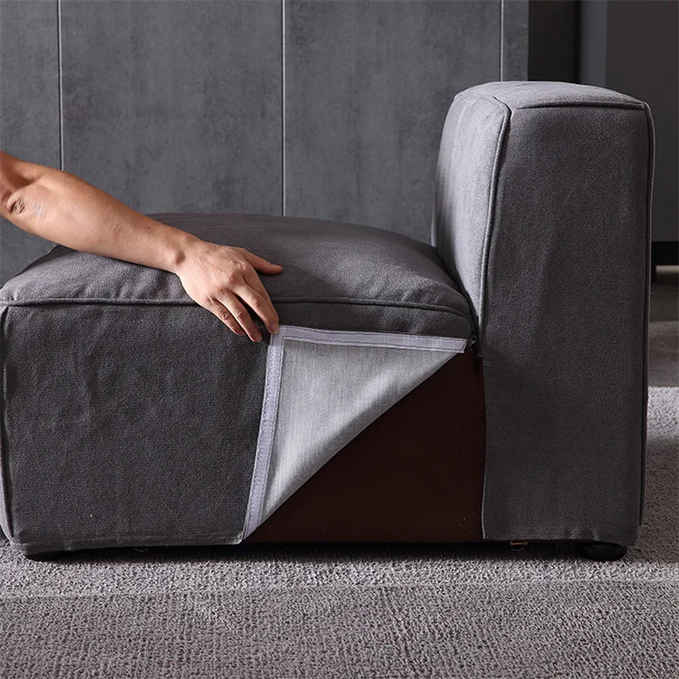 Custom Luxury Living Room Deep Grey Comfortable Thick Upholstered Convertible one person Fabric Sofa