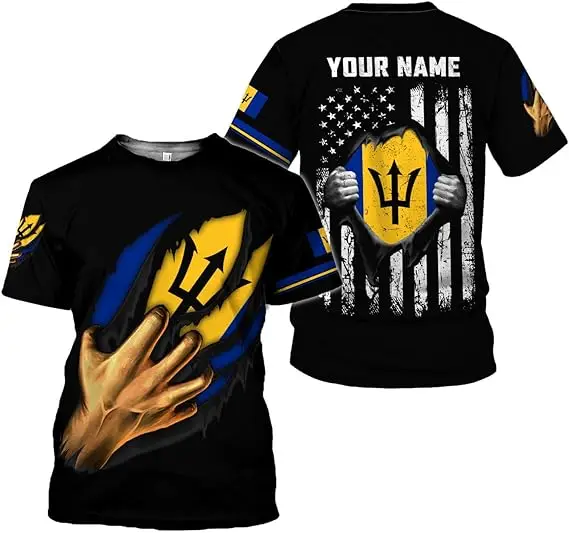Personalized Customise Barbados Shirts For Men Summer Barbados Flag Tshirt Manufacturers Direct Selling Polyester Casual T-Shirt