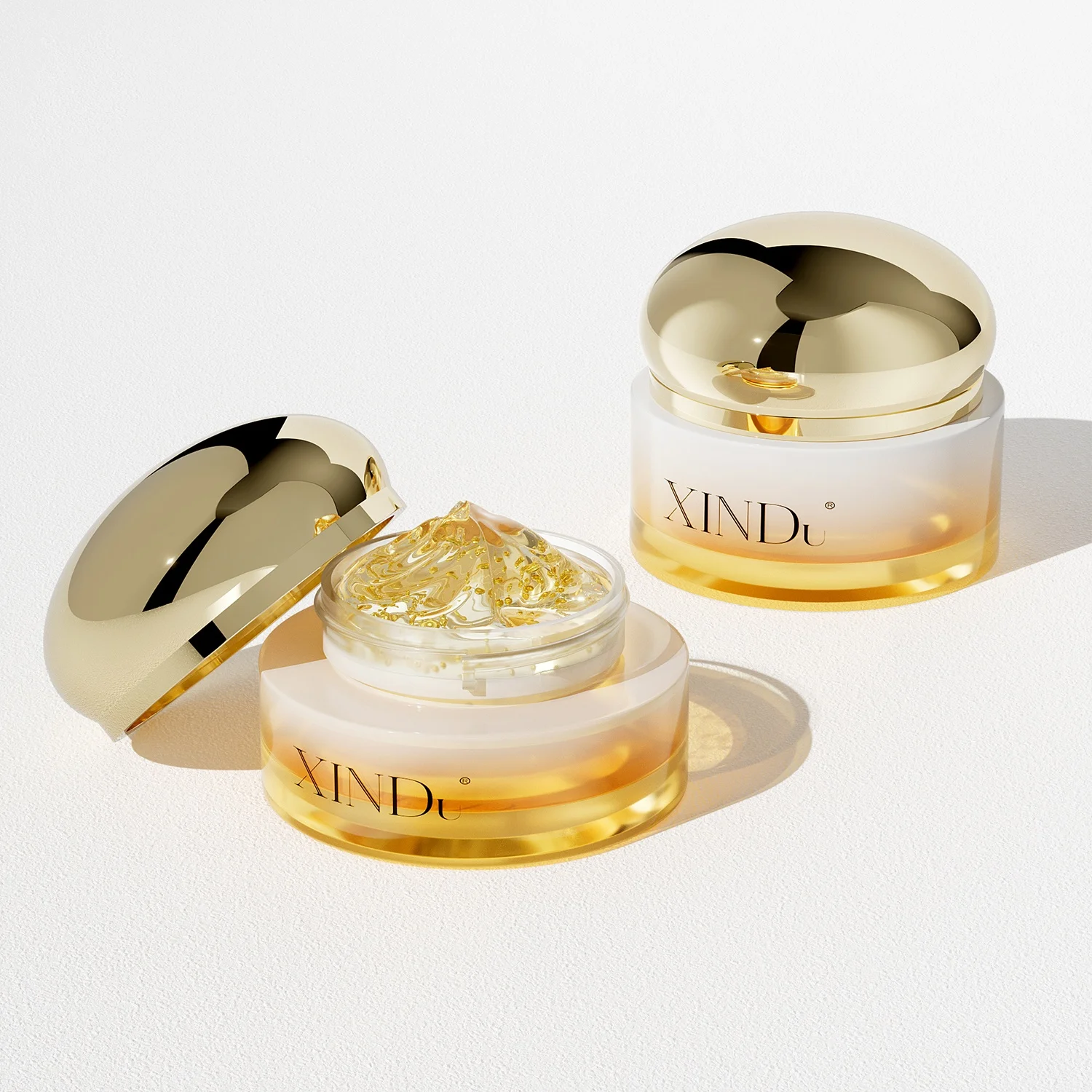 Luxury skincare body cream container packaging round 20ml 30ml 50ml UV paint shiny gold glass cosmetic jar with metal lid