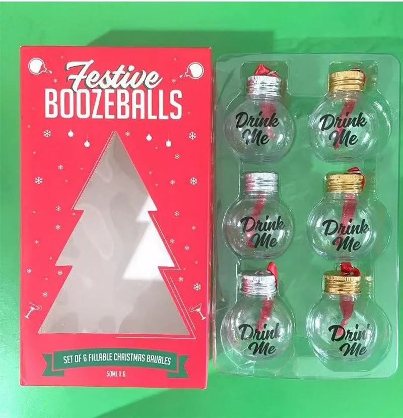 Christmas Tree Ornament Fillable Booze Water Bottle Bulbs Shape Plastic Clear Christmas Ball Pendant Home Party Decor