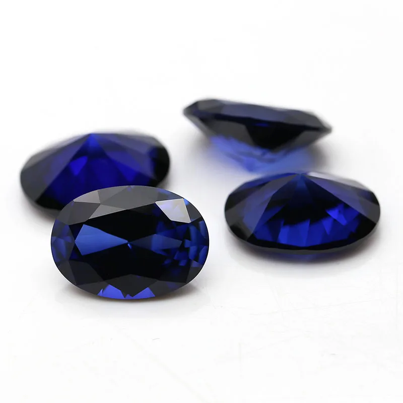 Ready To Ship Synthetic Corundum Gems 34# Loose Stone Blue Sapphire Oval Beads For Fashion Body Jewelry