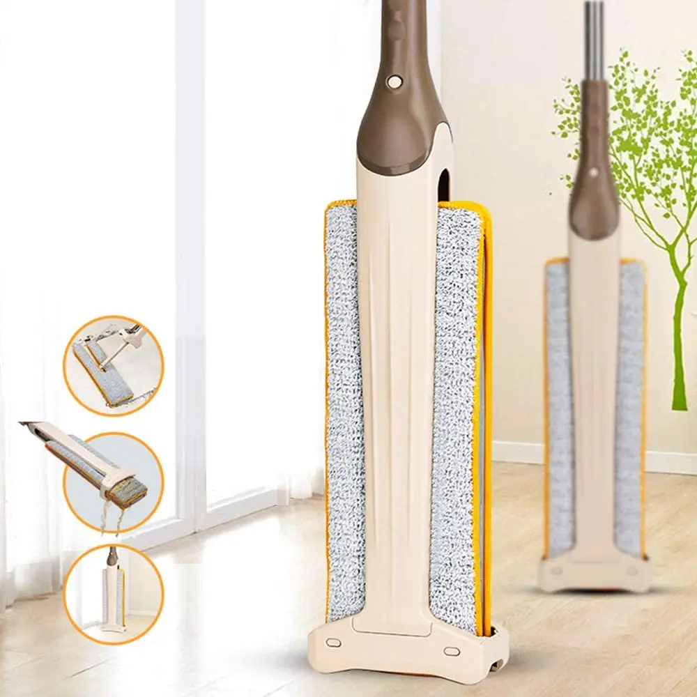 Squeeze Flat Mop Hand-Free Wringing Floor Cleaning Mop Wet or Dry Usage Magic Automatic Spin Self Cleaning Lazy Mop