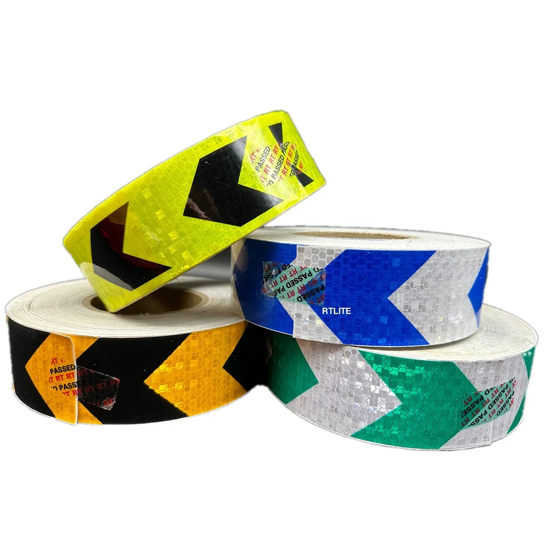 Two-Color Fluorescent green black red yellow PVC PET Arrow Reflect Tape for Heavy Trucks