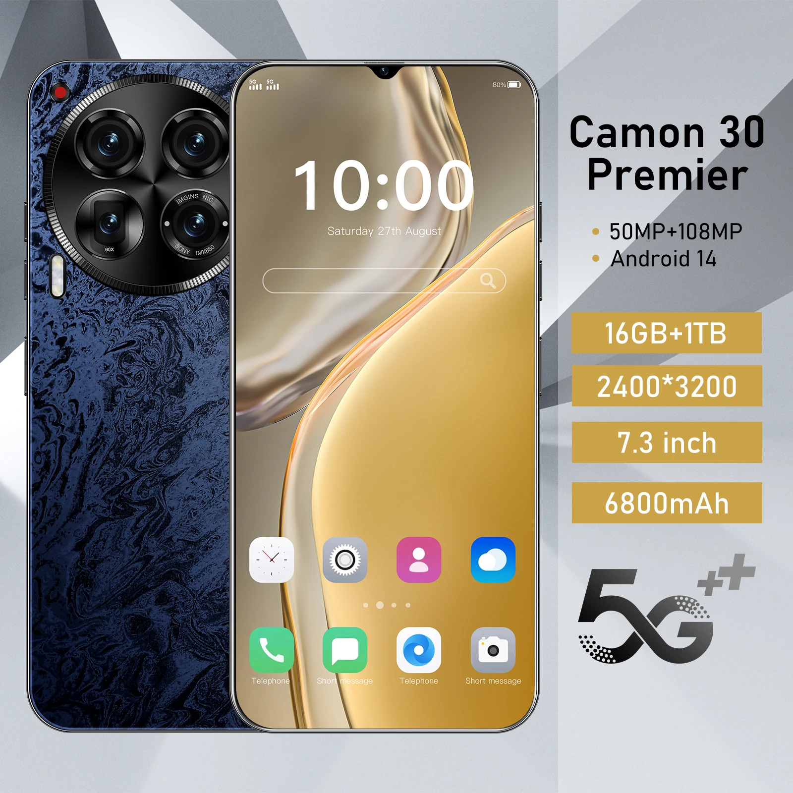 High Quality Camon 30 5G Smartphone on Discount 16GB+1TB Memory Gaming Phone with Face Recognition Feature