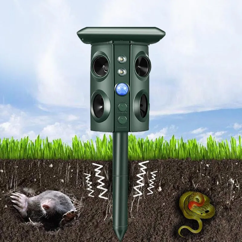 SAIJZEK OEM Outdoor Waterproof Solar Powered Animal Control Motion Sensor Squirrel Rodent Bat Repellent Snake Mole Repeller