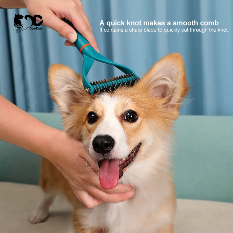 GeerDuo 2 in 1 Comb Stainless Steel Open Knot Clean Hair Dog Brush Cat Grooming Brush Removal Deshedding Tools