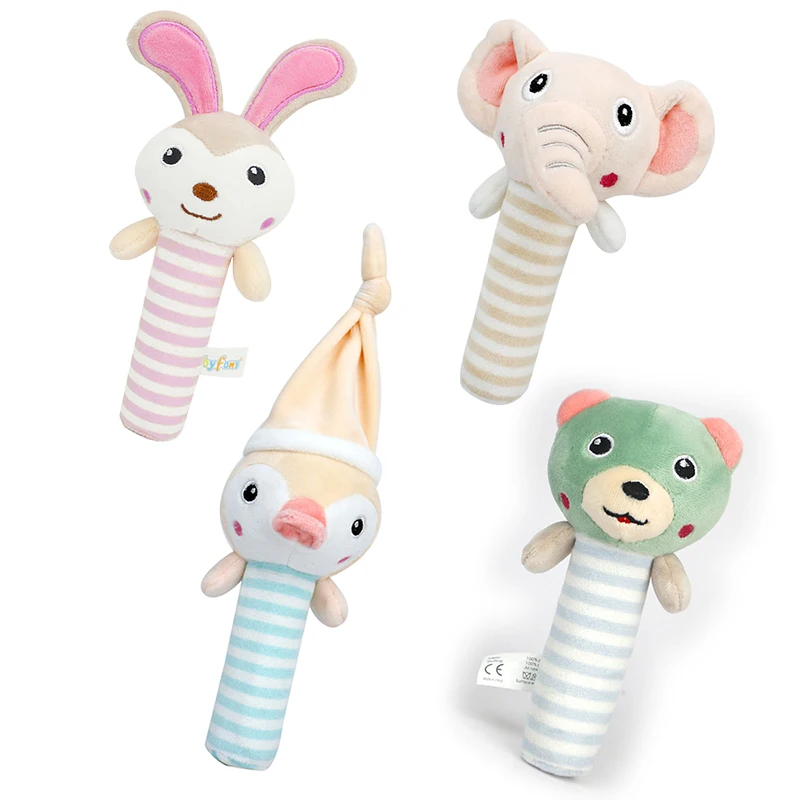 Baby Soft Plush Hand Rattle toys cute Animal Squeaky hand bell toy for children