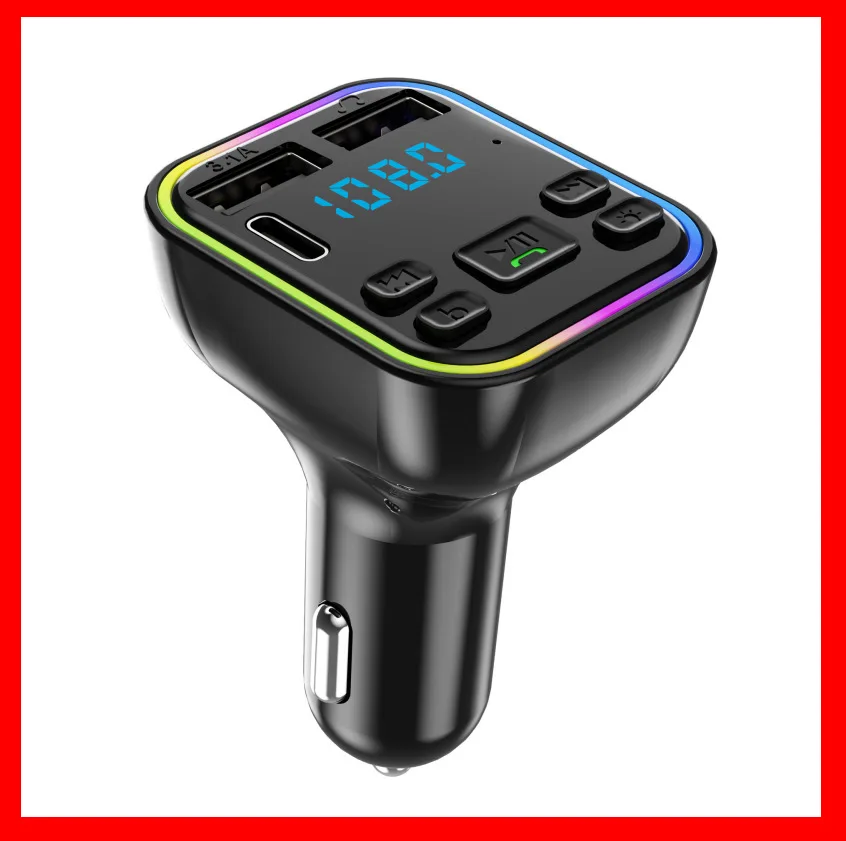 Автомобильный беспроводной FM-передатчик PD Type-C Dual USB 3.1A быстрое зарядное устройство Красочный рассеянный свет громкой связи MP3 модулятор