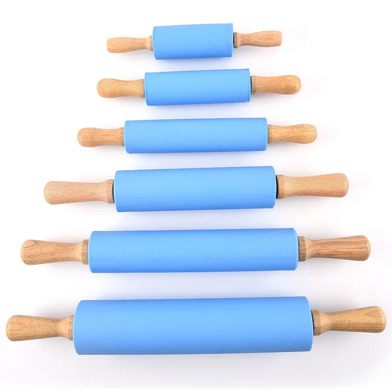 Clay Rolling Rod Pottery Clay Tools Non-Stick Wooden Handle Silicone Rolling Pin For Art