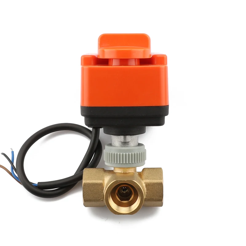 Manual Switch Electric Actuator AC110V/AC220V DN15 Three-Way Brass Ball Valve for Water Media ODM Supported