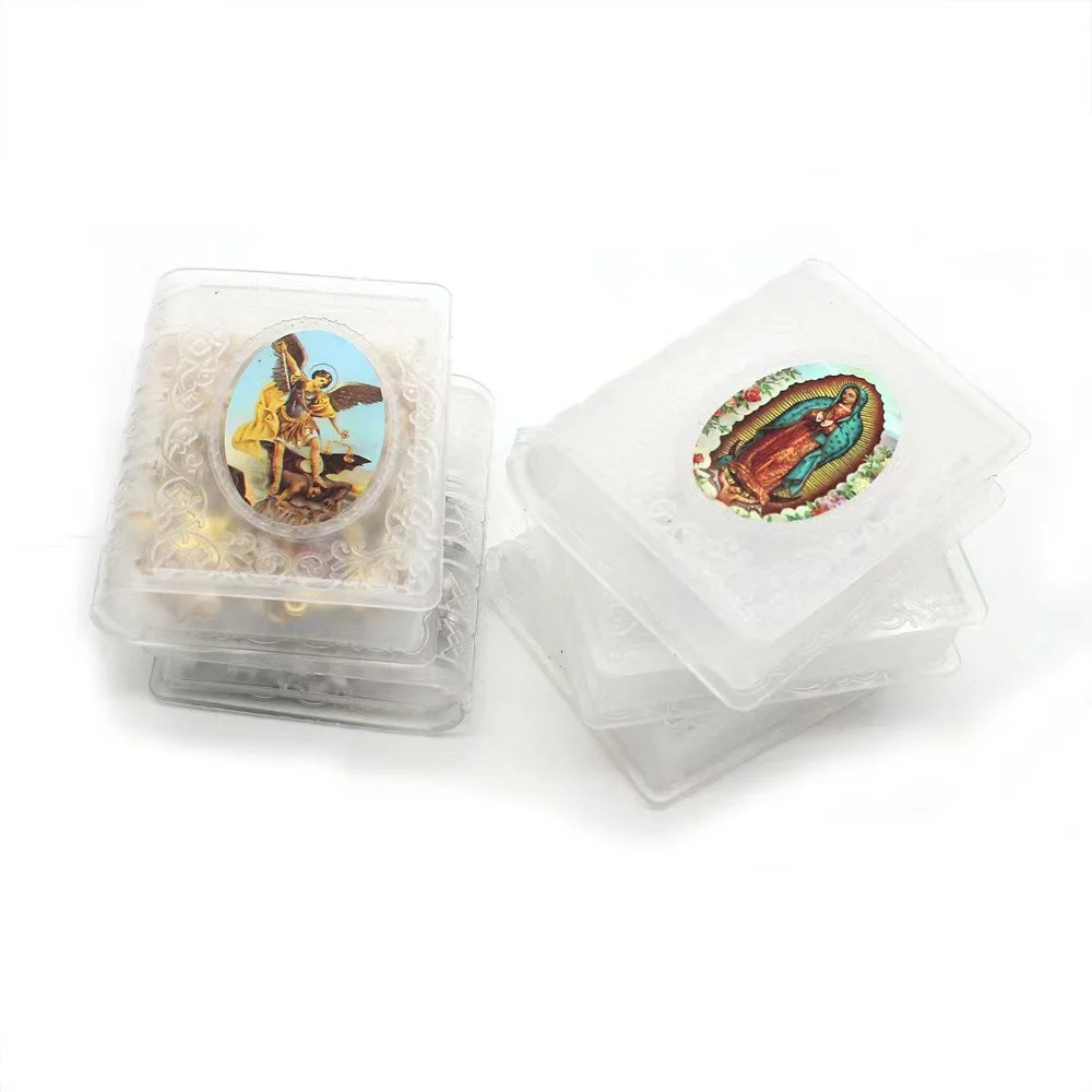 custom rectangular plastic box religious rosary jewelry Jesus pattern packaging box gift box custom