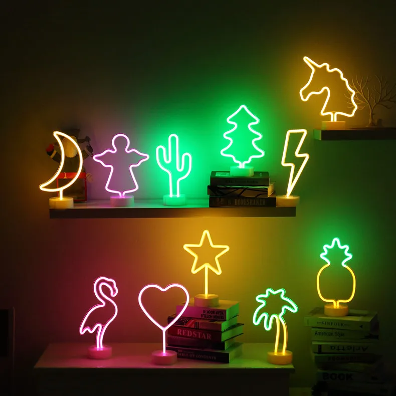 LED Neon Lights Flamingo Unicorn  Rainbow Lights Battery USB holiday party Decorative Lights
