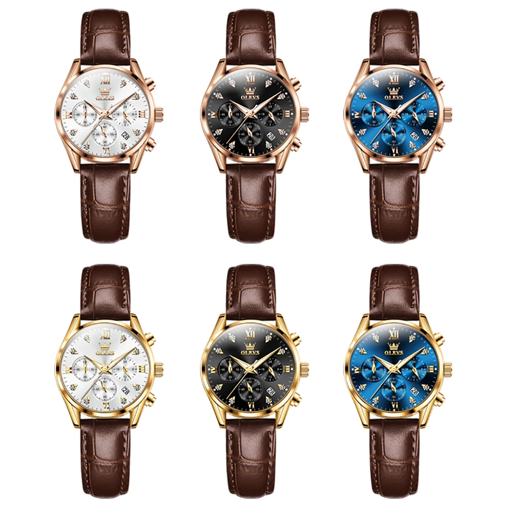 OLEVS 5523Fashionable Trendy women Watches Jewelries Hot Brand Light Weight Leather Belt Strap Chronograph Wrist Quartz Watch