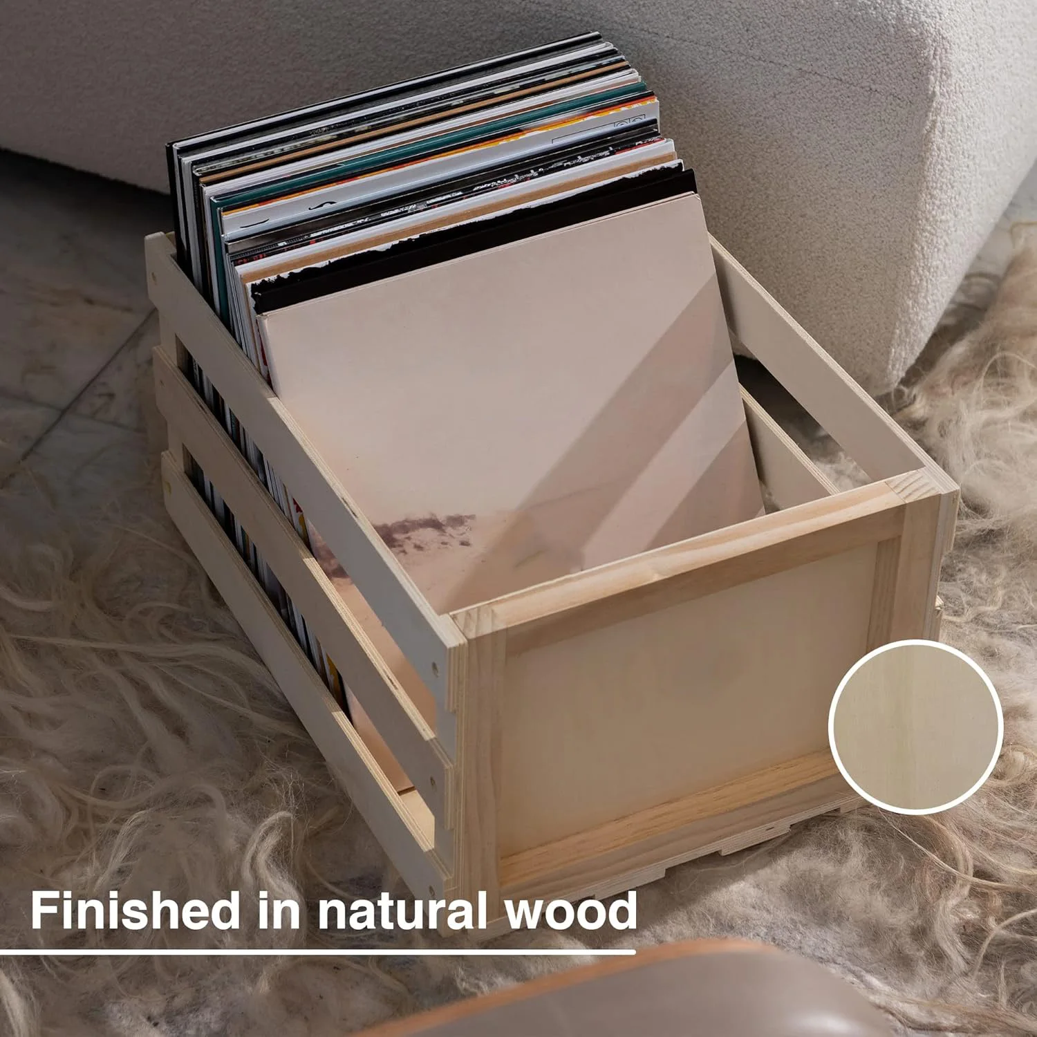 Wooden Record Holder Wooden Storage Box Record Storage Crate Holds up to 75 Albums Multifunction Customized CLASSIC Rectangle