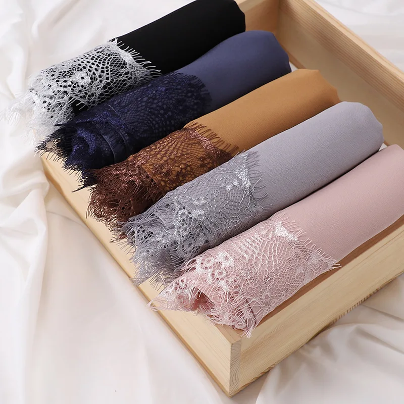 Hot selling new style malaysia style fancy lace chiffon hijab