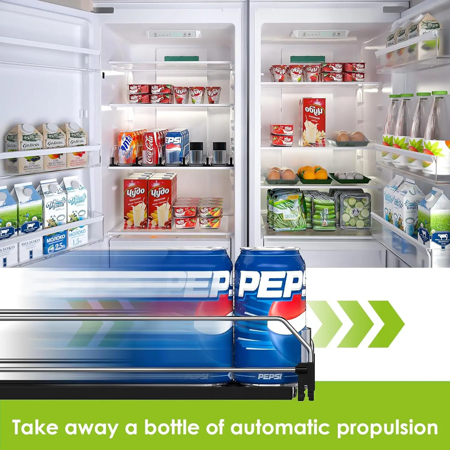Automatically Glide Shelf Pusher System Black Refrigerator Beer Drinks Beverage Soda Can Dispenser