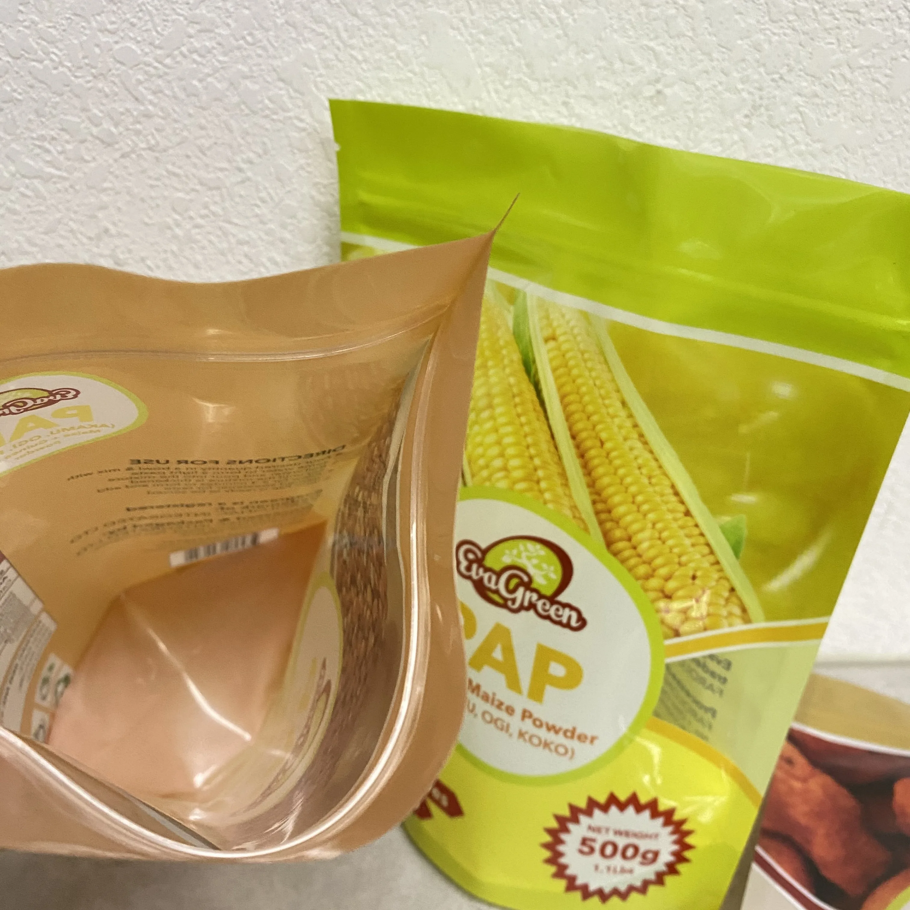 Food grade 500g powder packaging plastic stand up zipper bag for bean flour