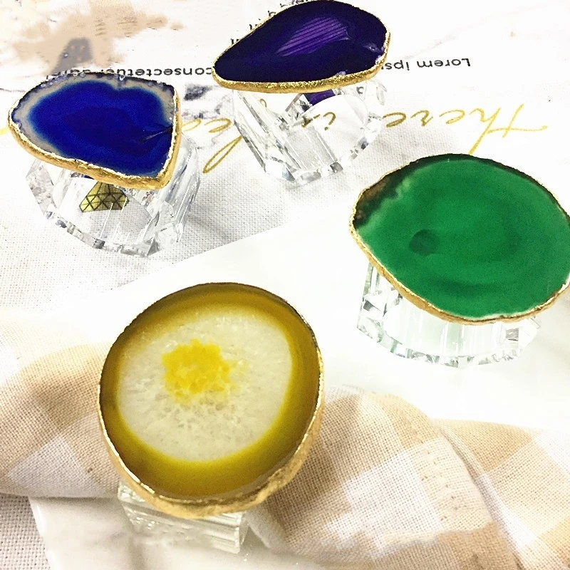 Wholesale crystal napkin rings pink grey blue gold rim black agate geode TABLE NAPKIN RING for wedding restaurant gift