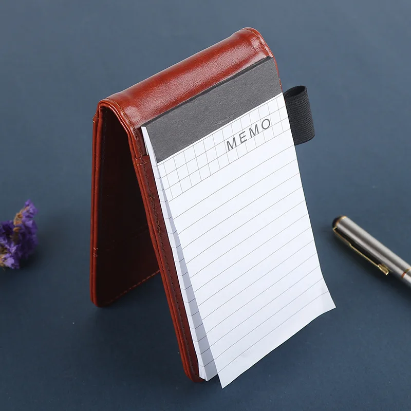 Wholesale Custom Logo A7 PU Leather Pocket Notepad Holder High Quality Promotional Leather Notepad Mini Memo Pad with Calculator