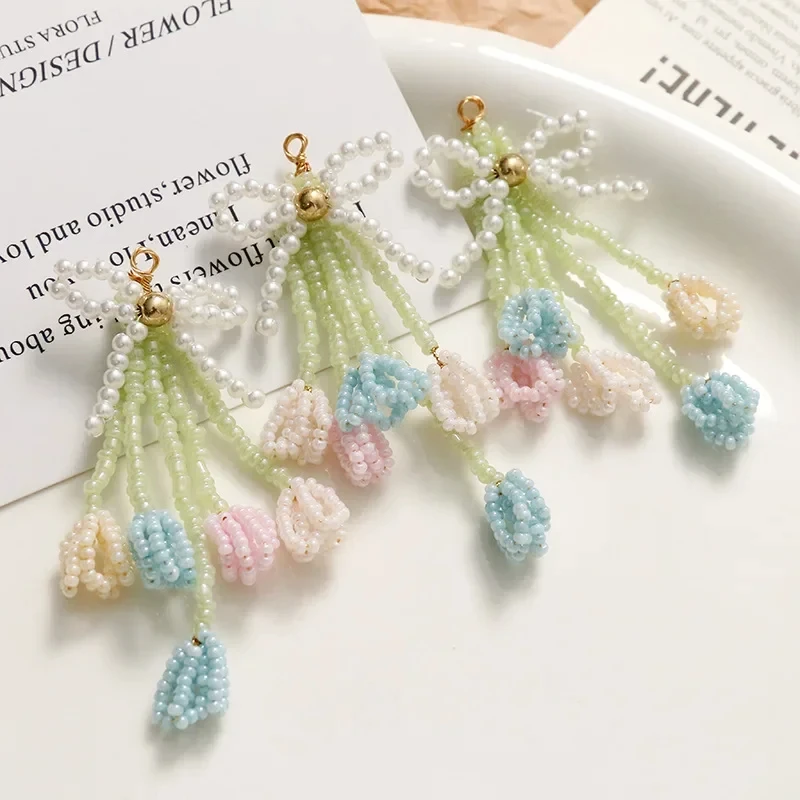Lovely Tassel Pearl Acrylic Earrings Diy Material Hand-woven Bead for Hairpin material For DIY Jewelry Making Accessories