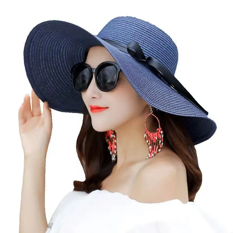 Wholesale Summer Lady Flat Brim Straw Hat Body Wide Brim Sun Cheap Beach Hat Fedora Beach Paper Women Straw Hat