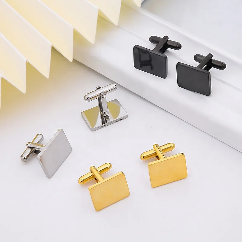 High Quality Most Popular Simple Design Titanium Cufflink Blanks square Stainless Steel Cuff Links for Men