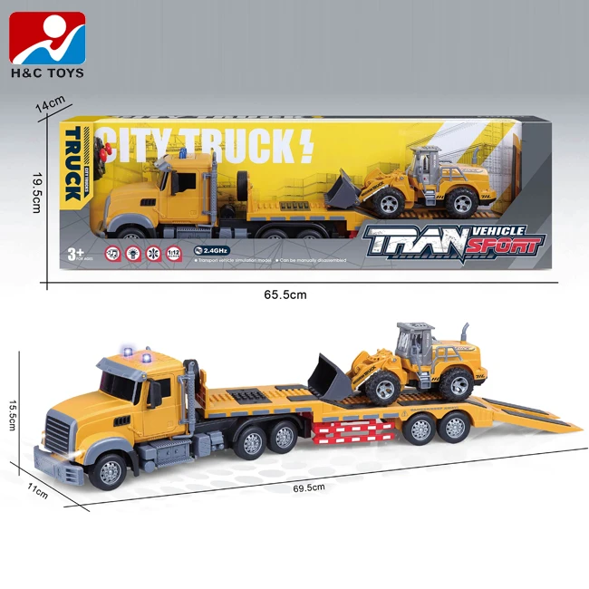 Children remote control electric acousto-optic large single-deck transport trailer with forklift toy rc trailer truck