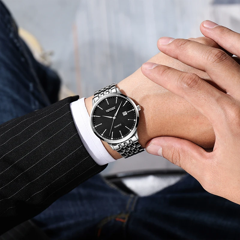 Feiyashi Business Calendar Display watches men top brand luxury stainless steel bracelet Quartz wrist watch Fashion wholesale