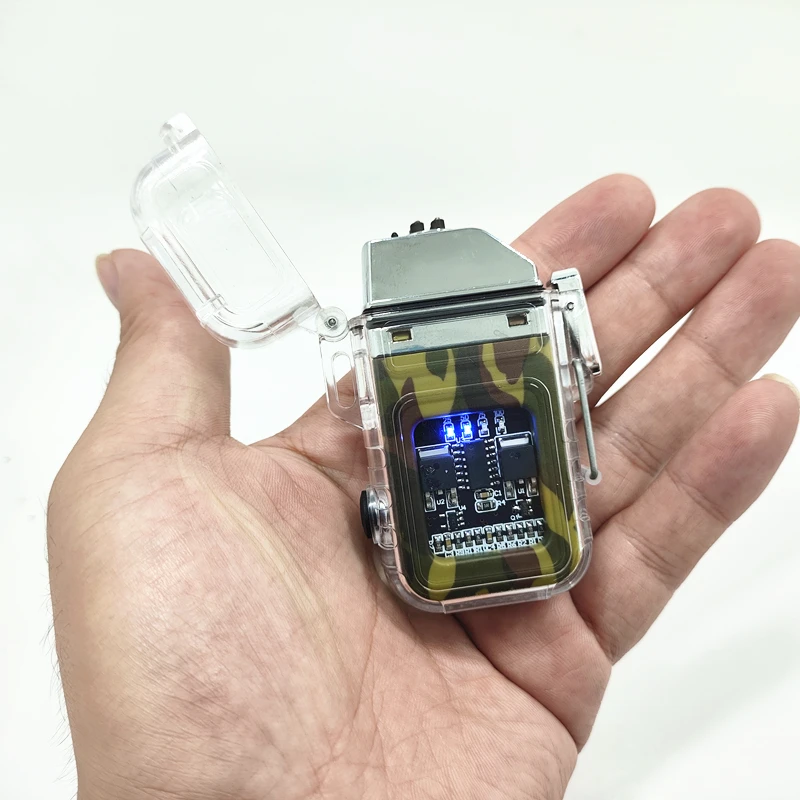 Transparent Shell Waterproof Double Arc COB Lighting Type-C Charging Multifunctional Qutdoor Windproof USB Electric Lighter