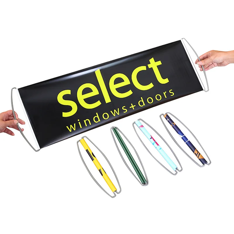 Print logo Promotional Advertising Hand Held Flag Retractable Plastic Hand Banner Scrolling Pull Banner