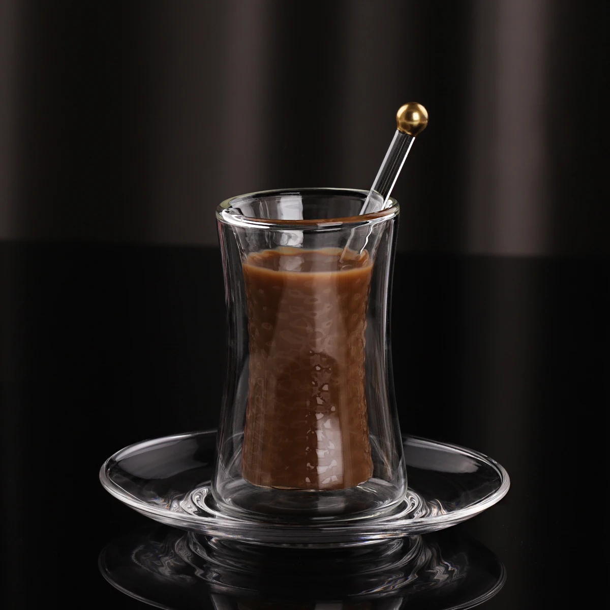 Arabic coffee tea set with gold pattern on glass body and saucer,customized design acceptable