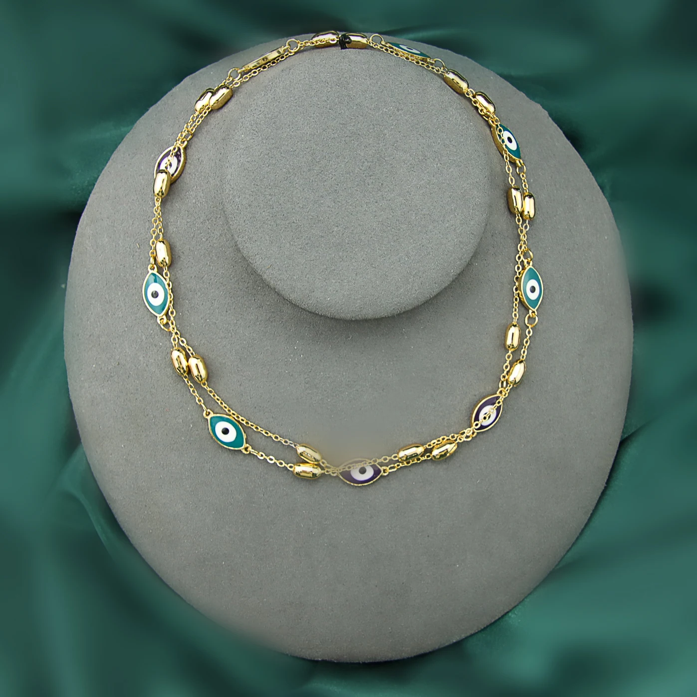 Wholesale Long Beaded Necklaces Colorful Eye Necklace Jewelry Gold Layered Necklace