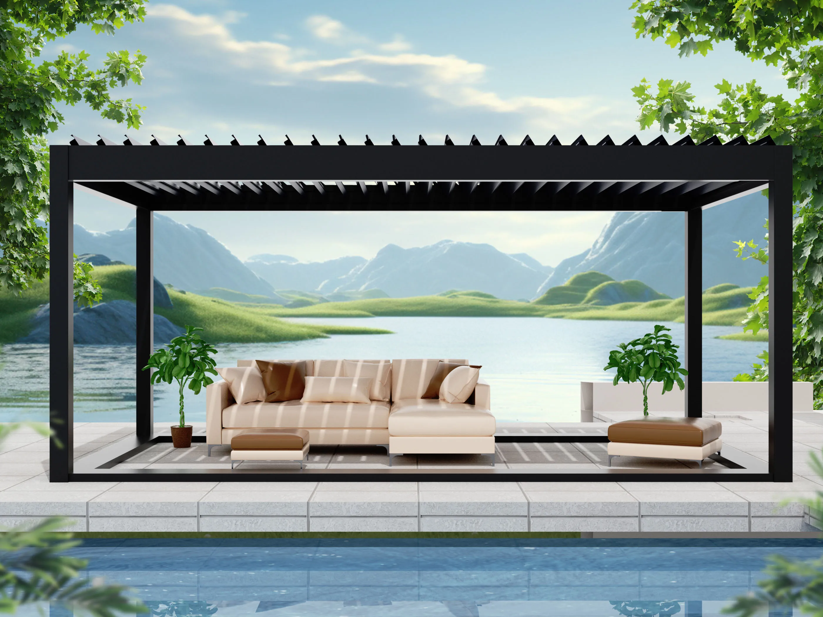 YOUYA New 4x8 Luxury Retractable Villi Solar Pergola Aluminium Outdoor for Garden Aluminum Nature Pressure Treated Wood Type