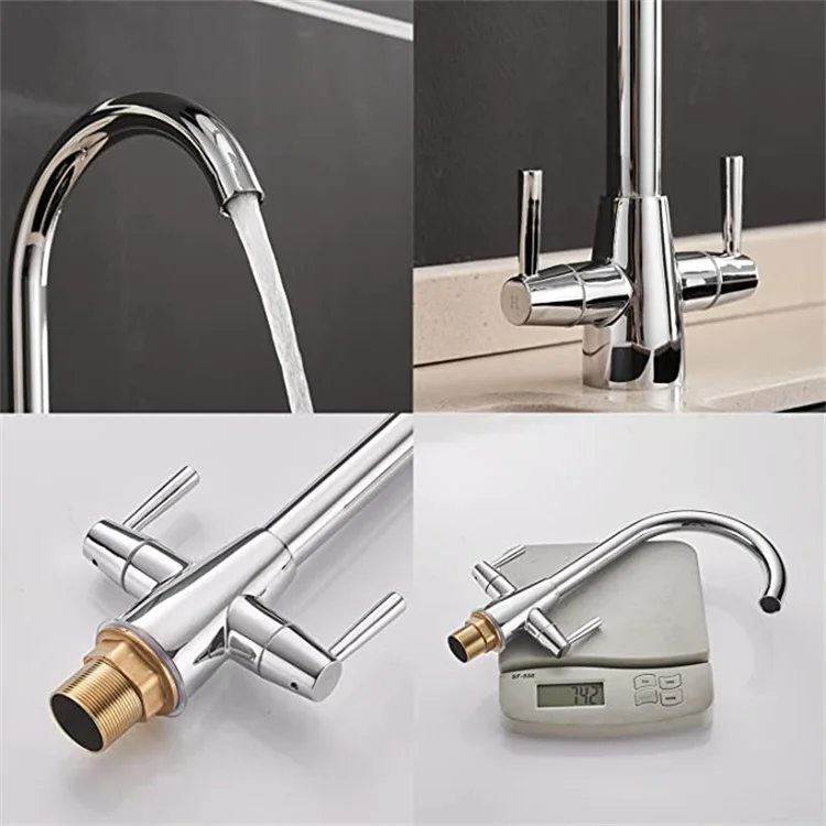 Kitchen Mixer Tap Dual Lever Swivel Spout Chrome Sink Taps With Uk Standard Fittings
