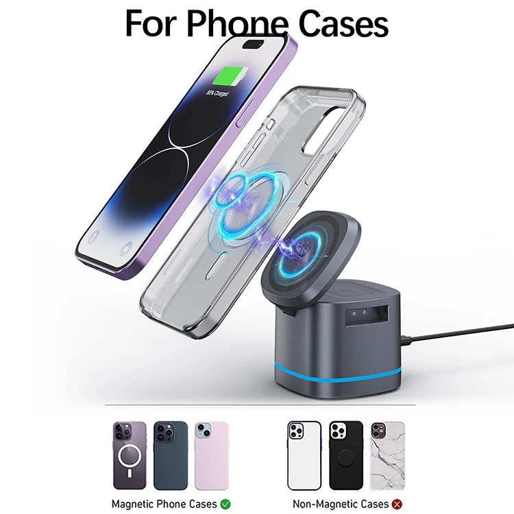 Magnetic Safe 3 in 1 Wireless Charger Dock Station Qi Fast Charge Magnet Stand For iPhone 14/14 Pro Max/13 Mini/Watch 5/6/7/8