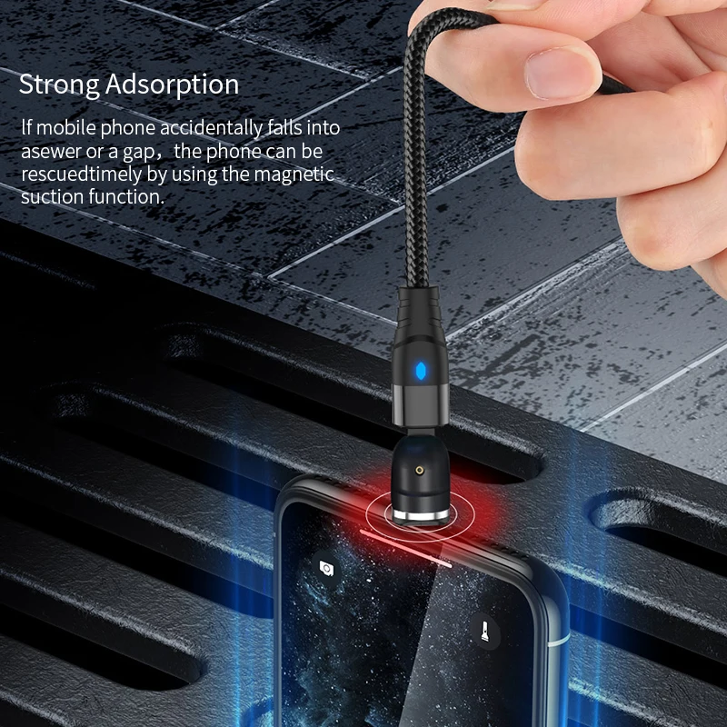  Магнитный зарядный кабель USLION OEM 3 в 1 с поворотом на 540 градусов usb-кабель Type C Micro USB 8 Pin android
