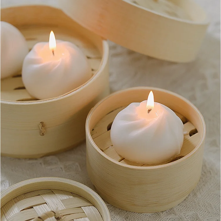 Creative Food White Mini Dumpling Steamed Bun Dimsum Shape Scented Candle