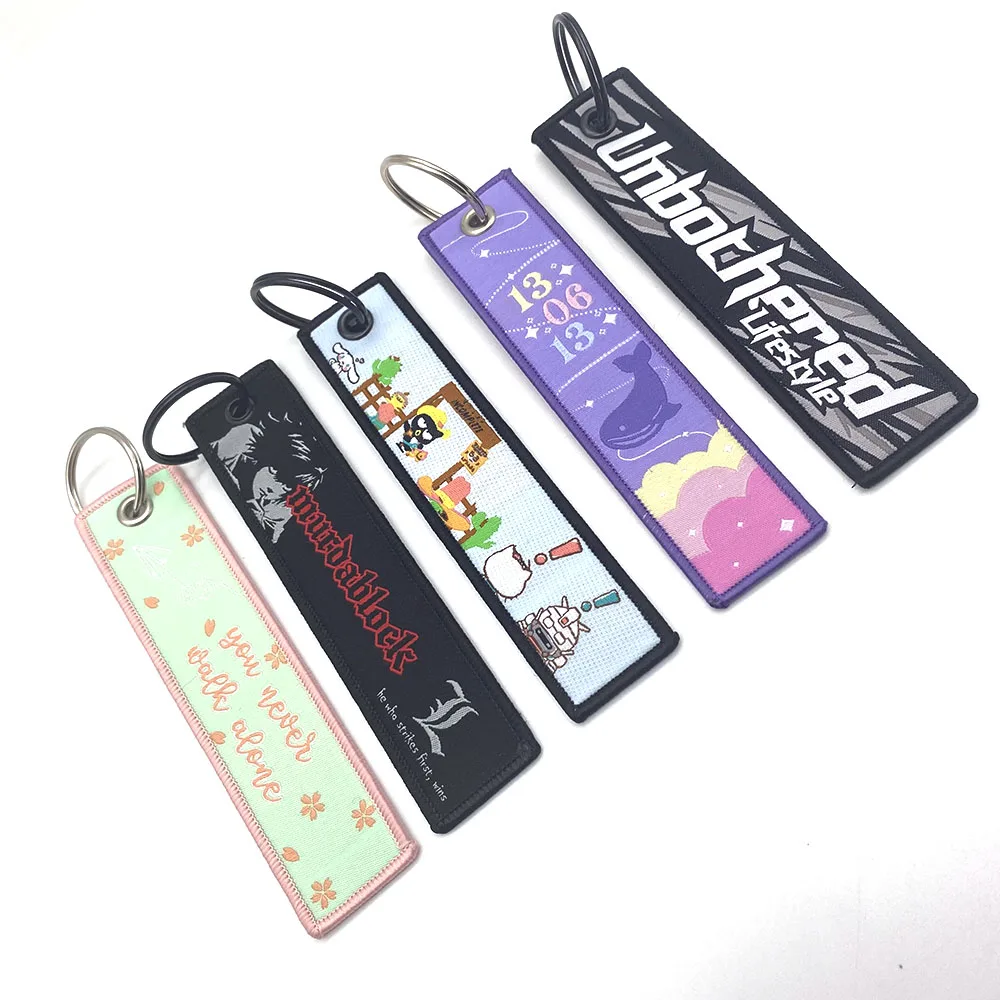 YYX Custom Car Fabric Flight Embroidery woven Keychains Fob Anime Jet Tag key holder