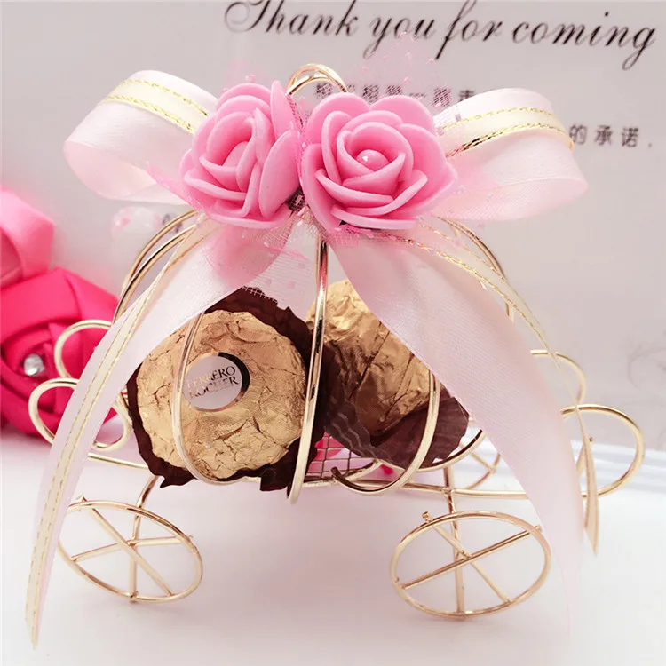 High Quality Metal Carriage Flower Candy Box Wedding Party Favor Gifts Candy Box With Ribbon