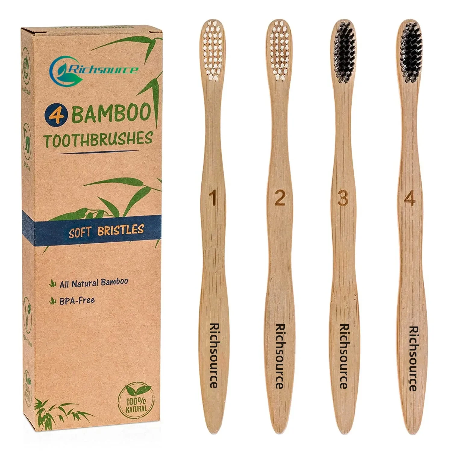 Custom Logo Eco-friendly Bamboo Toothbrush with Biodegradable Bamboo Handle Soft Bristle for Adult Use at Home Travel Box Packed