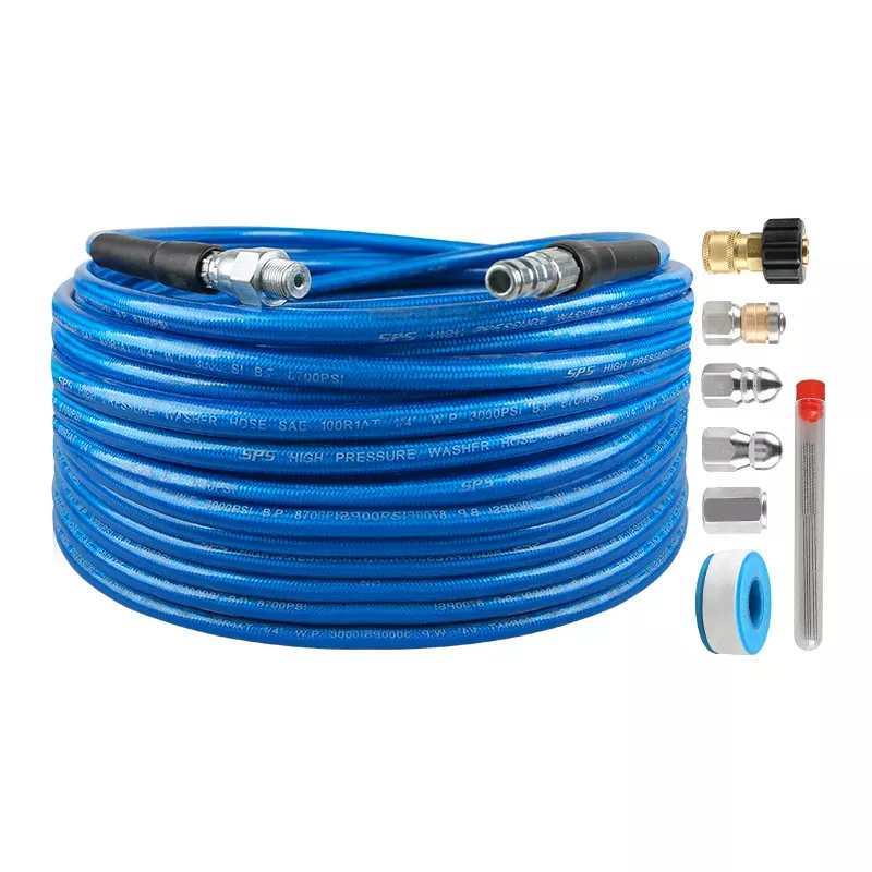 SPS Blue 8700PSI Pressure Washer Hose 50 FT Sewer Jetter Tool Kit High Pressure Car Wash Washer Water Hose