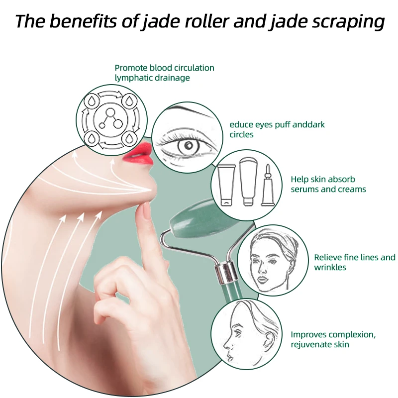 Custom Logo Facial jade roller Massage Tool Green Massager Roller guasha Set  Anti Aging Anti Wrinkle Skin care products