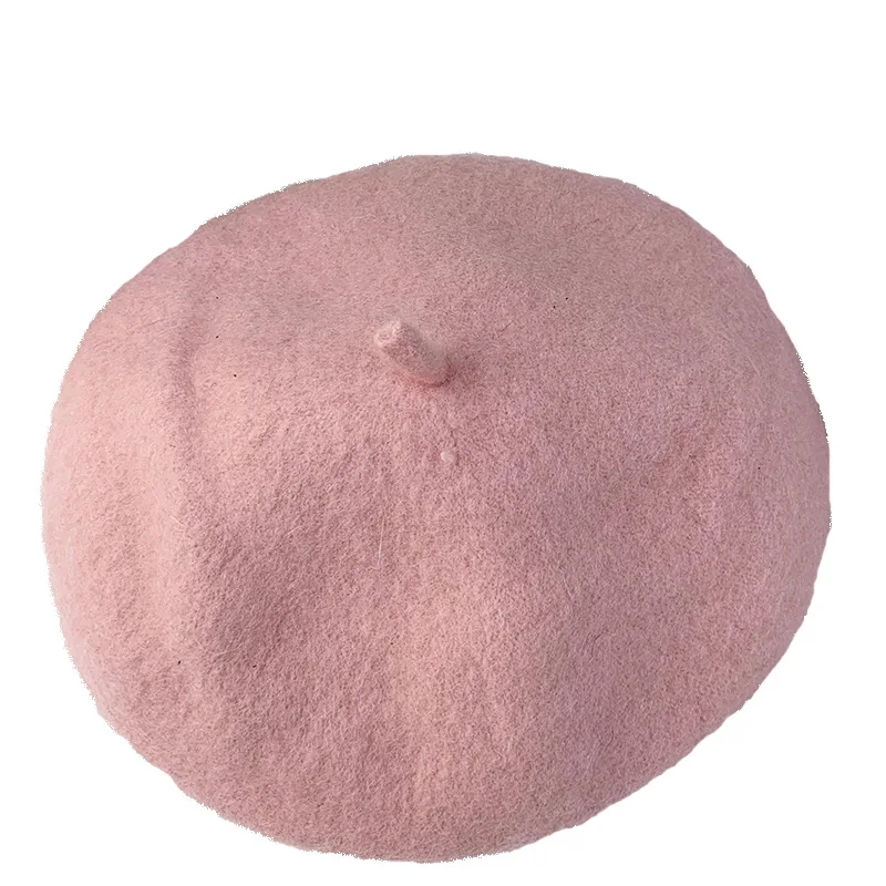 Solid Color Wool Beret Ladies Autumn Winter Candy Colors Monochromatic Woolen Beret pumpkin Hat