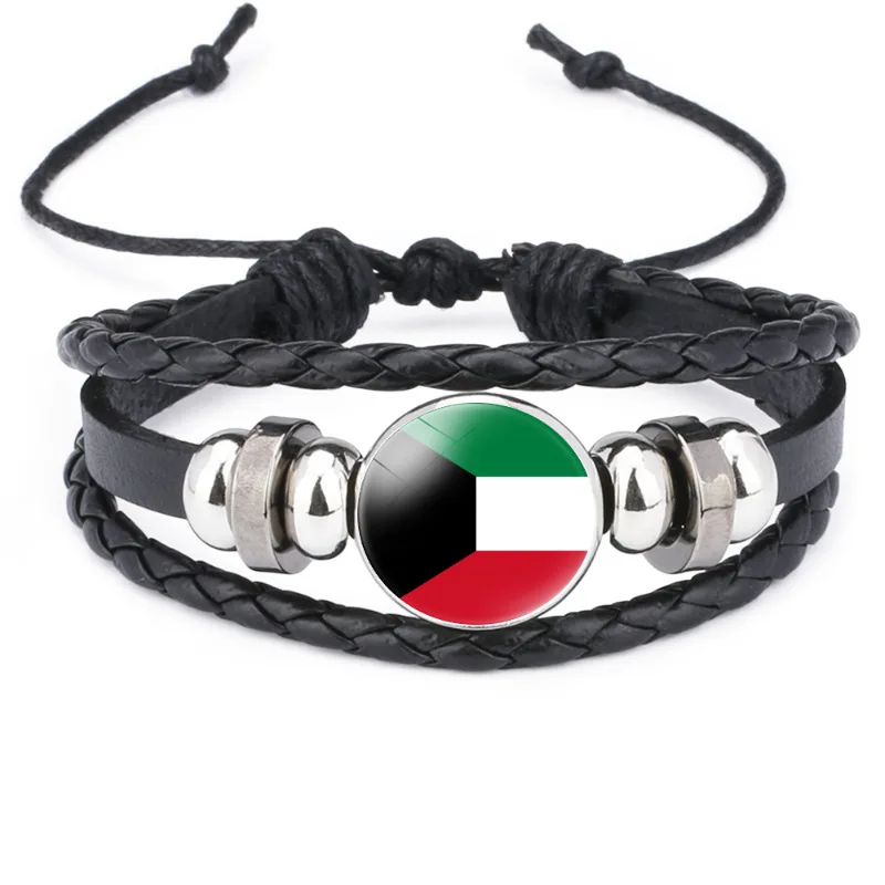 National flags leather bracelet handmade braided bracelet