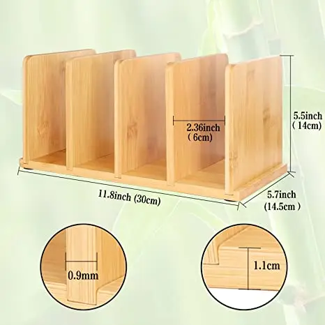 4 Slots Bamboo Wood Desktop File Folder Desk Organizer Bamboo Wooden Countertop Sorter Holder